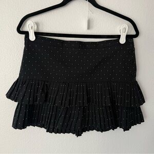 Black Polka Dot Tiered Pleated Mini Skirt